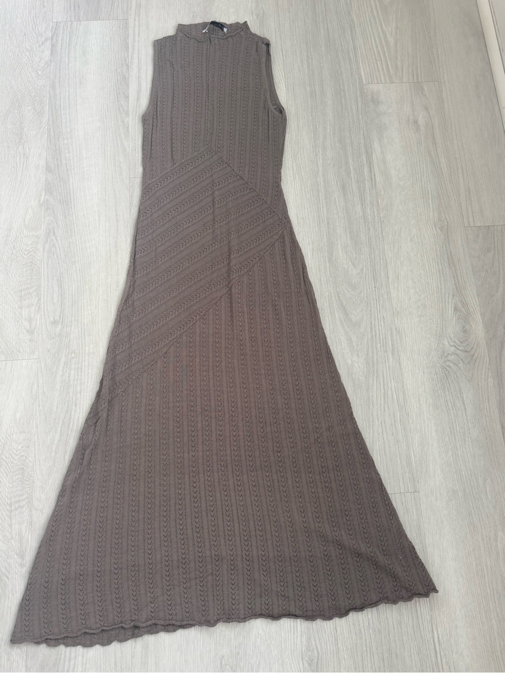 Zara Sleeveless Knit Midi Dress in Taupe Brown